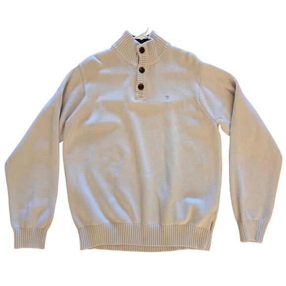 IZOD Cream Quarter Button UP Pullover Henley Sweater - Men's Large - Picture 1 of 7